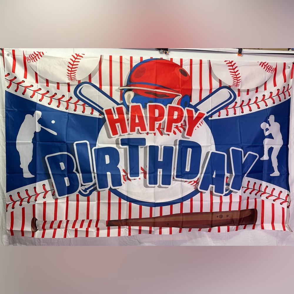 Baseball Theme Happy Birthday Backdrop Banner 70”x 45”